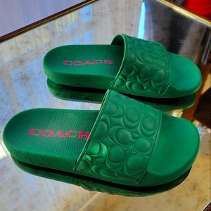 Coach Signature Slides Deep Emerald Green Size 6
